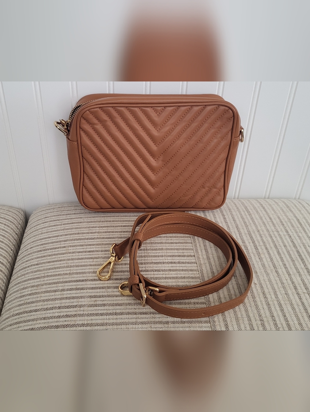 Italian Leather Quilted Crossbody Bag - Cognac